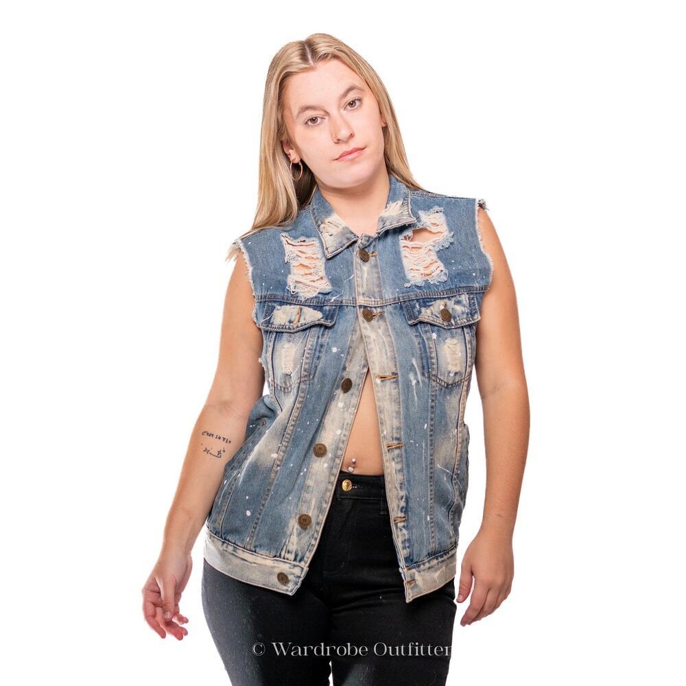 Distressed Thrashed & Acid Bleached Brooklyn Cloth Denim Vest - Picture 2 of 7